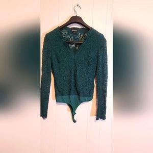 BEBE Green Lace Body Suit Small